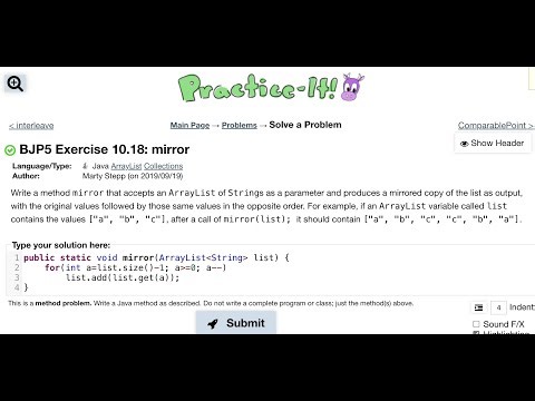 Java Practice It | Exercise 10.18: mirror | ArrayList, collections, array list