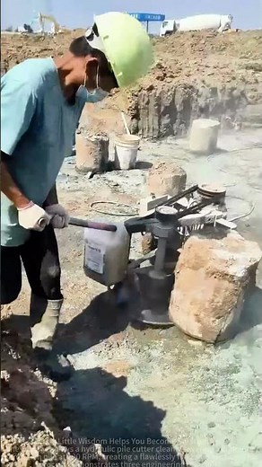 The hydraulic pile breaker is precisely cutting the concrete pile foundation process