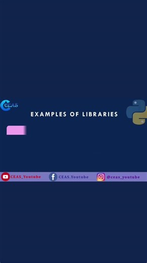 CEAS on Instagram: "Want to code faster and smarter in Python? 🚀 In this short, you’ll learn 5 major Python libraries every programmer must know: ✅ NumPy – numerical computing & arrays ✅ Pandas – data analysis & data handling ✅ Matplotlib – data visualization & graphs ✅ Requests – APIs & web data ✅ PyTorch – AI & deep learning These libraries help you build data science, AI, web, and automation projects efficiently. Perfect for: 👨‍🎓 Students 👩‍💻 Beginners 🚀 Python developers Watch Full Lec