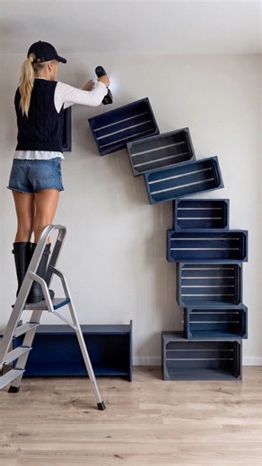 DIY Gravity-Defying Asymmetrical Crate Bookshelf