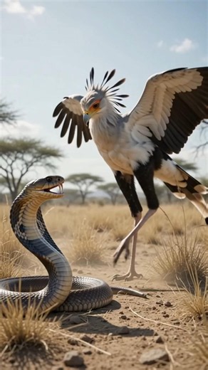 Secretary Bird DESTROYS Cobra in Epic Savanna Battle 🦅🐍#shorts
