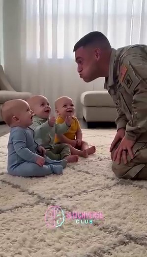 Military Dad Made One Silly Face… Then 3 Baby Boys Laughed One by One 😂😭❤️🤍💙