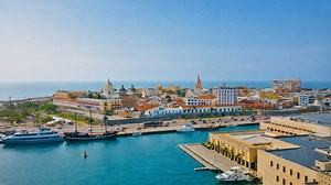 Caribbean coastline frames the colonial city of Cartagena