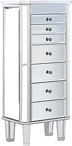 Powell Jewelry Armoire Wood, Silver Mirrored