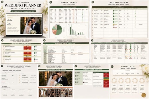 Wedding Planner Template Excel & Google Sheets | Editable Wedding Budget Tracker, Guest List, Vendor Organizer | Sage Green Wedding Planner - Etsy