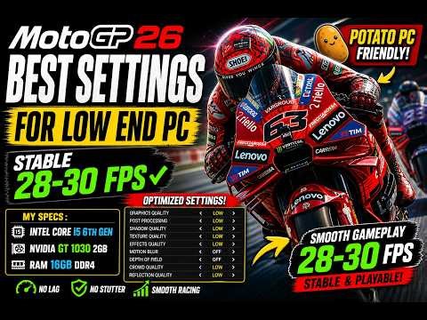 MotoGP 26 Low End PC Config 🔥 Playable on GT 1030 + i5 6th Gen (No Lag Settings) #motogp26