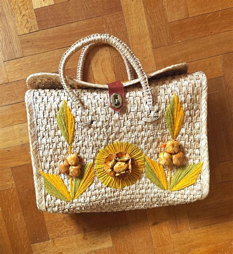 Mexican Souvenir Embroidered Straw With Raffia Handbag - Etsy