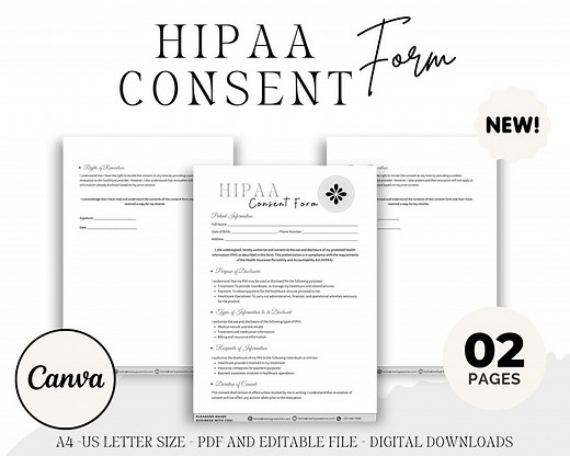 Editable HIPAA Consent Form Template, Printable HIPAA Compliance Patient Consent Form, Medical Consent New Patient Form Digital Download - Etsy