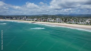 Palm Beach In Gold Coast - Picturesque Coastal Suburb With Sea Views In Queensland, Australia. aerial pullback shot