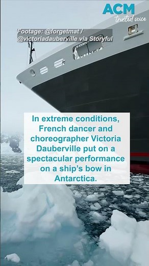 Stunning footage shows ballerina dancing on ship's bow surrounded by Antarctica's ice