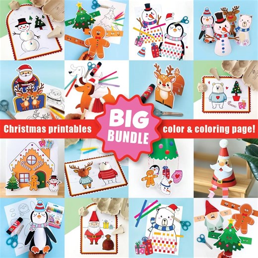 Manualidades navideñas de invierno para imprimir y preparar con poca preparación. Proyectos de motricidad fina para niños y arte festivo. Manualidades para el aula en diciembre. - Etsy España