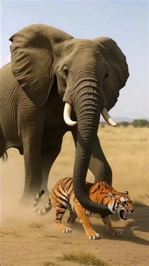 Wildlife Clash! Angry Elephant Sends Tiger Flying Into Water 🌊🐅#animalrescue