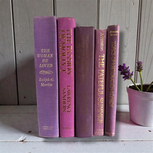 Vintage Purple Book Stack, Bookshelf Styling, Home Decor, Set of 4 - Etsy