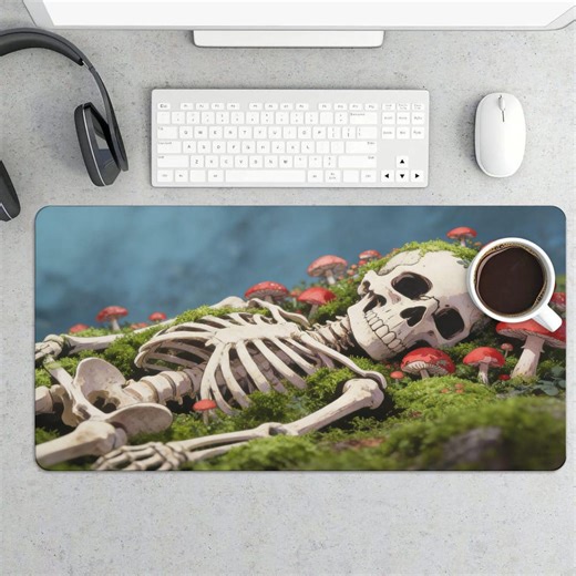 Gothic Skeleton Desk Mat, Mushroom Horror Gaming Mouse Pad, Dark Fantasy Skull Forest, XL Mousepad - Etsy