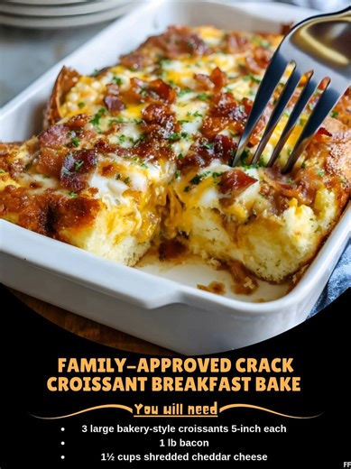 11K views · 24 reactions | CRACK  CROISSANT BREAKFAST BAKE 燎✨ Overnight bake that makes the house smell amazing and has family requesting it every holiday! INGREDIENTS: 6 large bakery croissants, chopped into bite-size pieces 8 strips bacon, cooked crispy & crumbled ..... Full Recipe in Coʍmеոτ   | Tasty Recipes | Facebook
