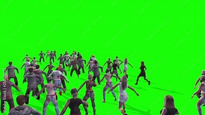 Invasion Zombies Horde Runs Back Green Screen 3D Rendering Animation Stock Video