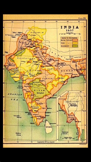 "India in 1857: British territories vs Hindu & Muslim states – a historic map India 🇮🇳📜🗺️"