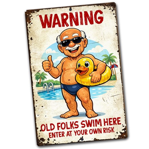 Warning Old Folks Swim Here Sign, Funny Poolside Patio Decor, Distressed Retro Style Pool Humor Metal Sign - Etsy