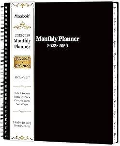 2025-2029 Monthly Planner/Calendar - Jan 2025 - Dec 2029, 5 Year Monthly Planner with Tabs & Celebrity Quotes, 9" x 11", Famous Quotes, Two-Side Pocket, Suitable for Long-Term Planning, Black
