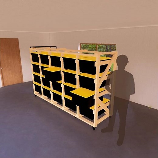 Modular 27-Gallon DIY Tote Rack Plans, Sturdy Wooden Shelving Unit for 20 Totes, Mobile Design #ad