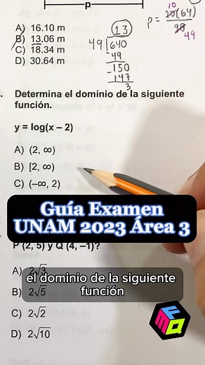🎁 Guía Examen UNAM 2023 Área 3 | Matematicas Reactivo 55: Dominio de una Función Logarítmica #mqf #educarcreando #quieroverteenlauniversidad #quieroverteenlaunam #guiaunam #guiaunam2023 #examenunam #examenunam2023 #matematicas #funciones #logaritmos | MQF Admisión