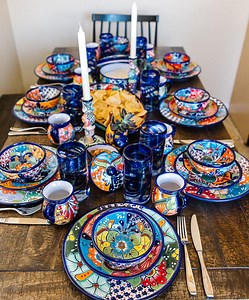27-piece Mexican Talavera Dinnerware Set: Floral Dishes, Seating for 6 - Etsy