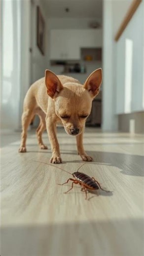 Don't miss this Chihuahua's reaction to seeing a cockroach !! 🤯