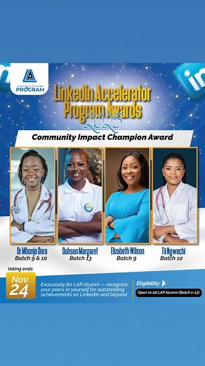 Congratulations to all our incredible LinkedIn Accelerator Program Awards Nominees for 2025🎉🎉 It’s that exciting time again where we get to celebrate excellence, impact and growth across our community. As we prepare for the LinkedIn Accelerator Program Event happening on December 13th, we are thrilled to announce the first edition of the LinkedIn Accelerator Program Awards 2025! The LAP Awards will recognize 15 outstanding members of our growing community. Professionals, entrepreneurs, and stu
