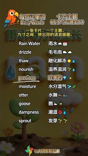Daily vocabulary entry ~ Card theme: Rain and Growth