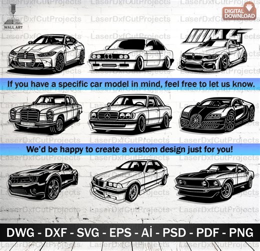 Car Wall Art Bundle DXF-SVG Files for CNC Laser, Plasma, Wood & Metal Cutting - Etsy Australia