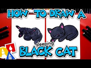 How To Draw A Sleeping Black Cat - Videos For Kids