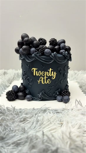 ** Twenty Ate.! ** Make a statement with this stunning navy blue cake, designed for those who love modern luxury. Finished with delicate hand-piped detailing and topped with an artful arrangement of fresh dark berries, this cake blends sophistication with a bold, contemporary edge. The deep navy tones paired with rich fruit textures create a timeless yet trending look, perfect for milestone birthdays, elegant celebrations, or upscale events. #walsall #birmingham #cake #navycake #trendingcakes