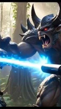 monster battle, predator vs human armed with fire in the middle of the forest