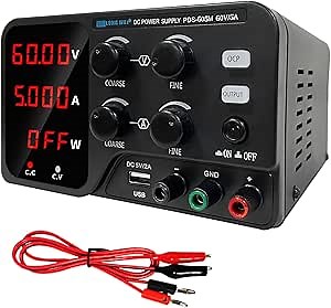 DC Power Supply Variable,60V 5A 300W, Adjustable Switching Regulated, DC Bench Power Supply with 4-Digits LED Power Display 5V/2A USB Output, Coarse and Fine Adjustments Black