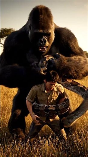 Gorilla Saves Man from Giant Python | Epic AI Wildlife Cinematic Scene