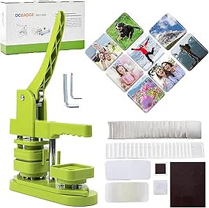 Pin Maker, Button Maker Machine, Pin Maker Machine Kit Includes 300Pcs Pins 25/32/58mm (1/1.25/2.25 inch) (Green, Square)