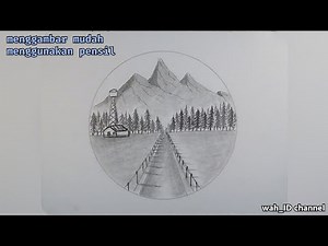 gambar mudah pakai pensil | gambar pemandangan alam & pegunungan | simple draw with pencil