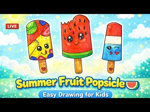 Summer Fruit Popsicle Drawing 🍉 | Easy Cute Popsicle Drawing for Kids | Live Tutorial@HubofkidsPs