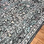 Large 3x6 Entryway Rug Indoor - Washable Non-Slip Low Pile Stain Resistance Ultra Soft Area Rug for Large Kitchen, Bedroom Beside Bed - Vintage Floral Beige Blue Home Decor