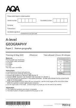 2025 AQA As Level Geography Paper 2 7037 2 Human Geography