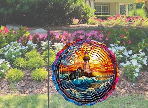 10" Wind Spinner - Stained Glass Lighthouse Outdoor Garden Decor - Etsy