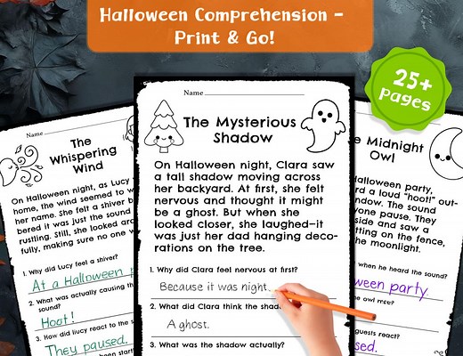 Halloween Reading Comprehension Worksheets for Grades 1-3 (printable PDF) - Etsy