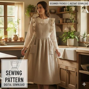 Linen Pinafore Apron Sewing Pattern | Ruffle Cross Back Apron PDF | Beginner Friendly Digital Download | Women’s Cottagecore Apron Pattern - Etsy