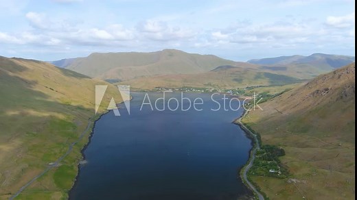 Killary Harbour or Killary fjord aerial view. A stunning fjord in the west of Ireland. North Connemara's spectacular scenery. Dramatic natural border between co. Galway and co. Mayo. Wild Atlantic Way