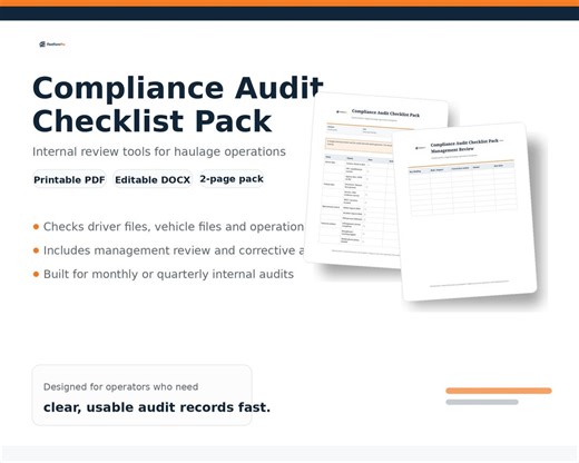 Haulage Compliance Audit Checklist Pack, Fleet Admin Review Template (editable PDF) - Etsy