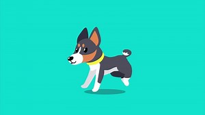 Cartoon animation running cute basenji dog for work.