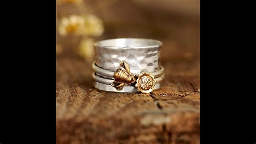 Sunflower and Bee Ring, Spinner Ring, Sterling Silver Ring for Women, Nature Ring, Meditation Spinning Wide Band, Anxiety Fidget Ring - Etsy Australia