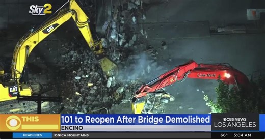 Portion of 101 freeway in Encino reopens after bridge demolition