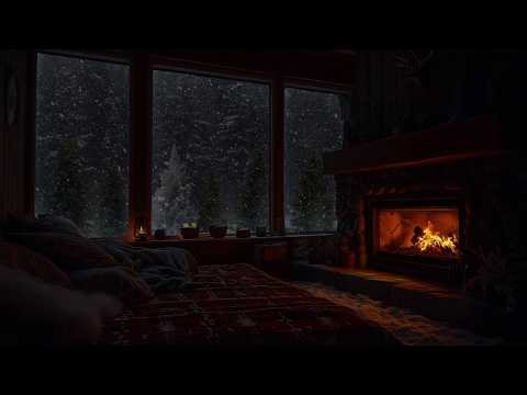 Peaceful Snowfall by a Warm Cabin Fireplace Relaxing Ambience for Sleep and Focus