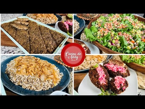 Lebanese Family Recipes. Complete Menu Step by Step. Kibbeh, Rice with Lentils and Tabbouleh.